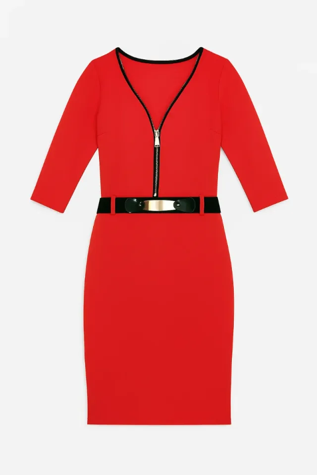 Vestido rojo elegante T38 con cinturón