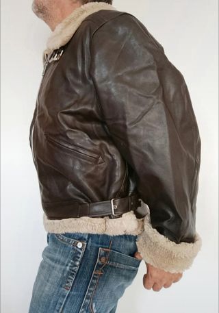 Cazadora Aviador Cuero Sintético Marrón L Medidas