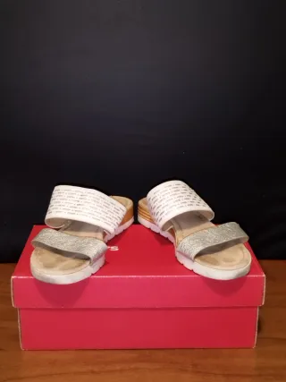 Sandalias Palas / Mules con Glitter Plateado N37