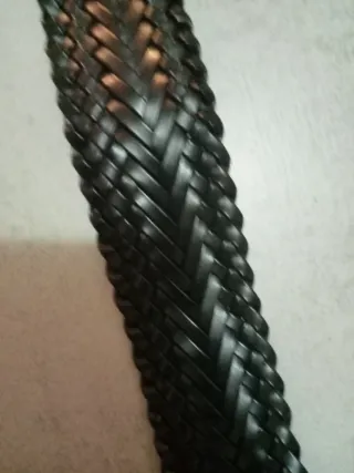 Cinturón trenzado negro hebilla plateada