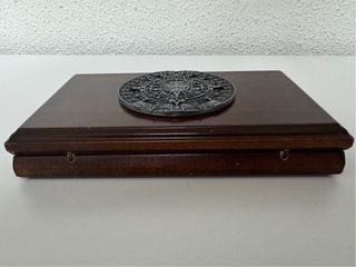 ESTUCHE CAOBA ONZAS PLATA MÉXICO CALENDARIO MAYA