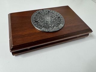 ESTUCHE CAOBA ONZAS PLATA MÉXICO CALENDARIO MAYA