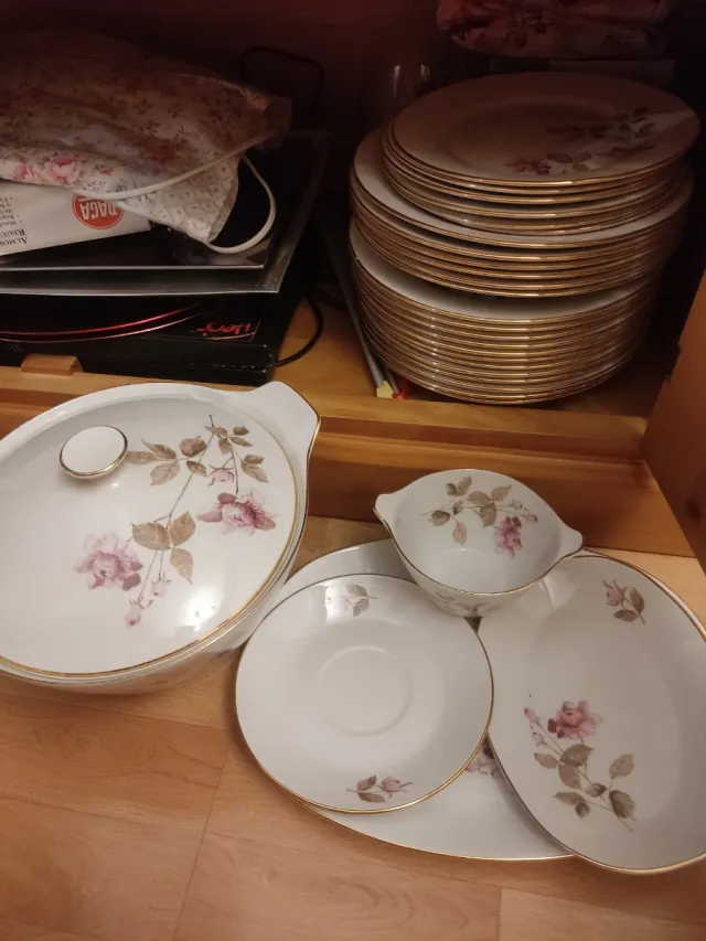 Vajilla de porcelana fina con detalles dorados