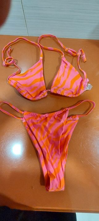 Bikini Shein Talla M Rayas Rosa Naranja