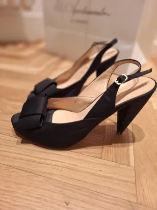 Zapato Peep Toe Negro Raso Lazada
