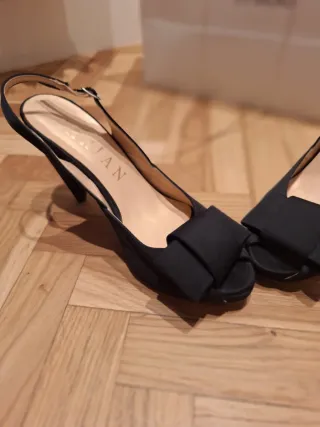 Zapato Peep Toe Negro Raso Lazada