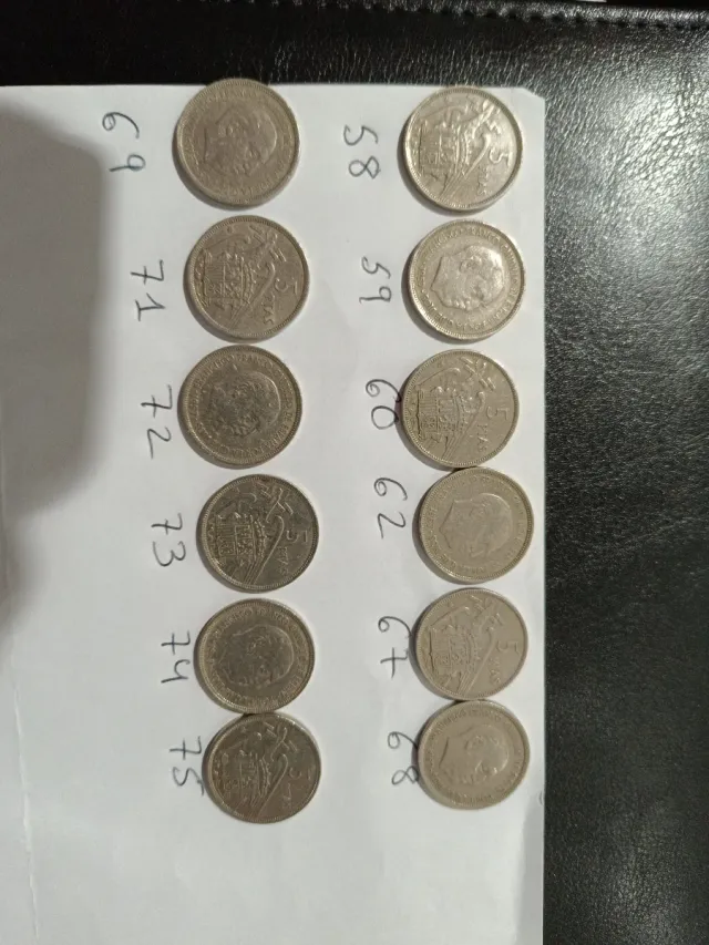 Lote 12 Monedas 5 Pesetas 1957 * diferentes