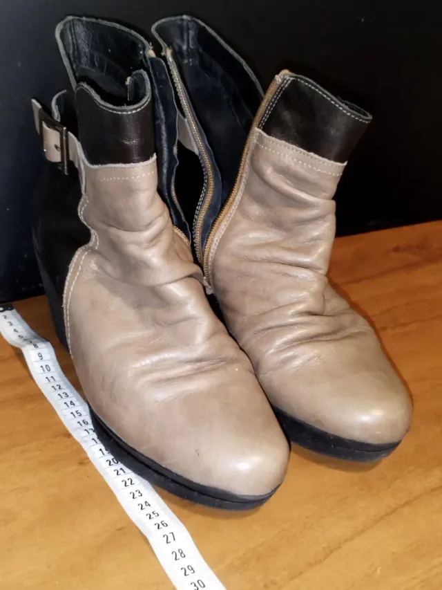 Botines CUÑA Bicolor Piel Arrugada Cremallera