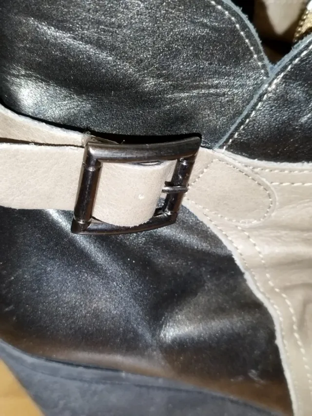 Botines CUÑA Bicolor Piel Arrugada Cremallera