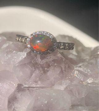 Anillo Plata Ley Ópalo Negro Multicolor