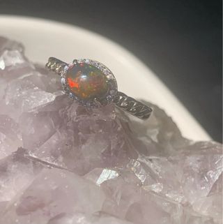 Anillo Plata Ley Ópalo Negro Multicolor