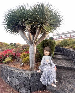 Vestido largo estampado manga acampanada