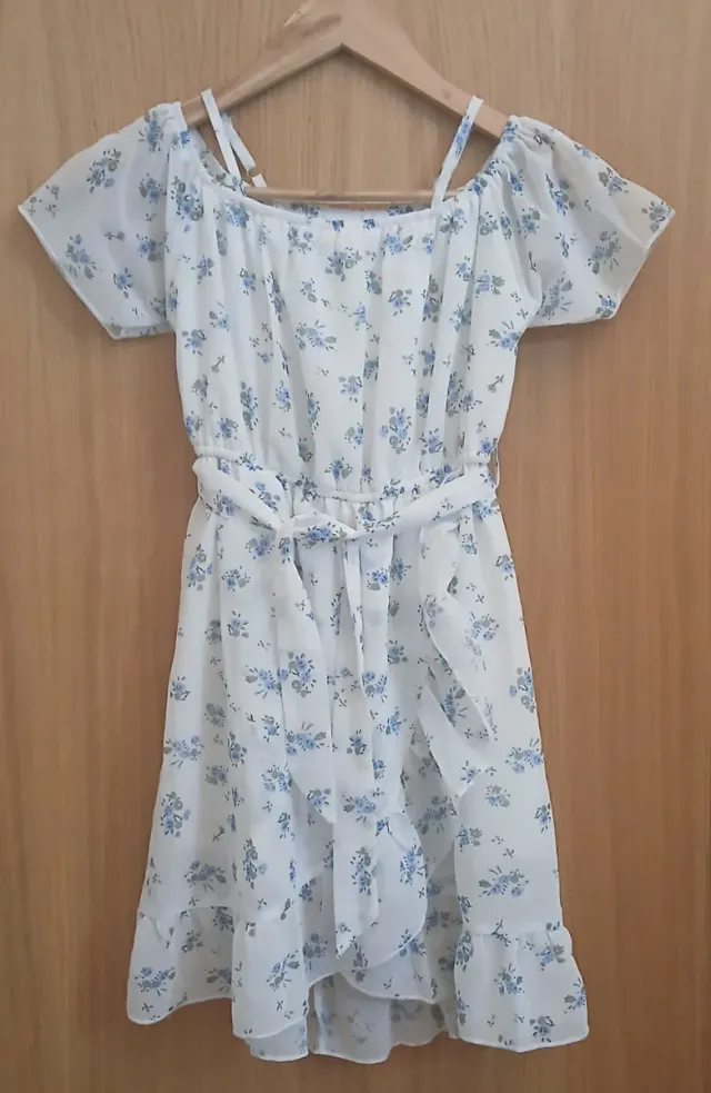 Vestido floral niña blanco y azul