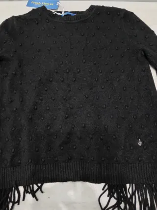 Maglia Fresh Flower nera con frange