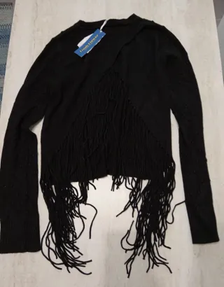 Maglia Fresh Flower nera con frange