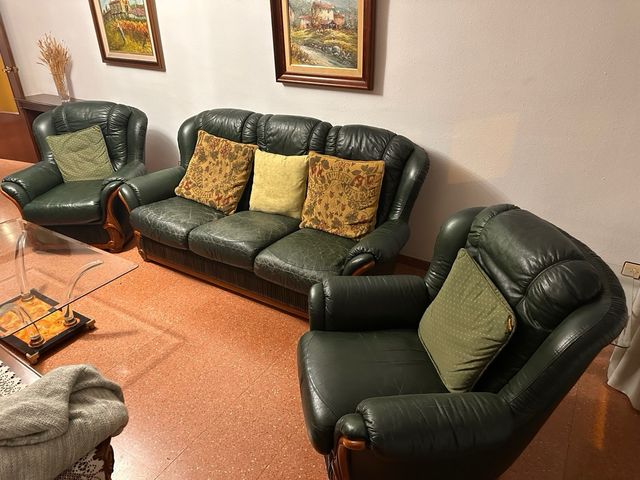 Conjunto Sofá 3 Plazas y Sillones Piel Verde