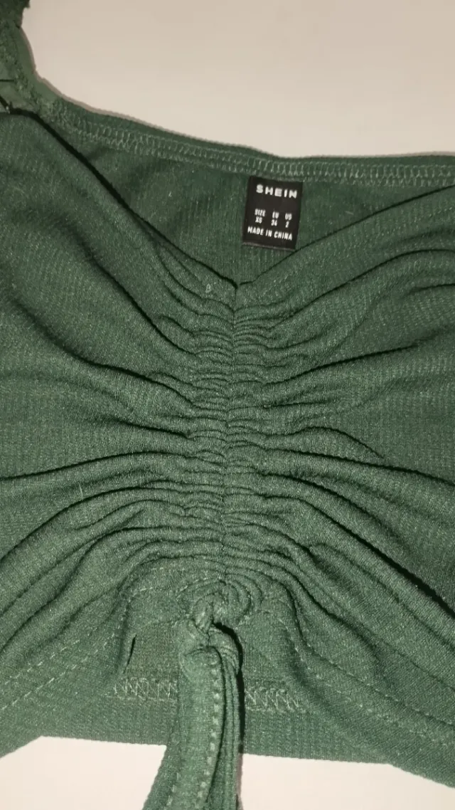 Top SHEIN verde manga larga fruncido S