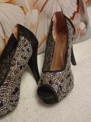 Zapatos de fiesta tacón negro y plata