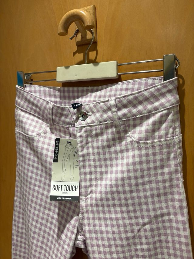 Pantalón Calzedonia cuadros rosa