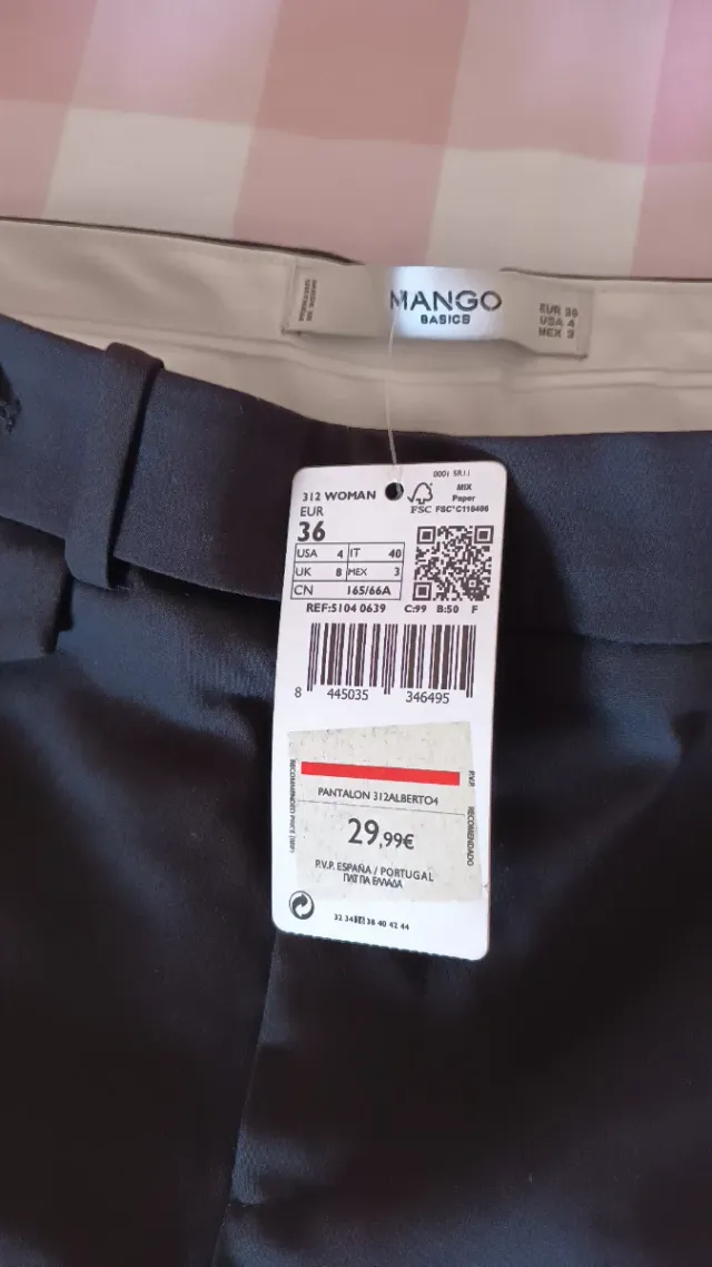 Pantalones Mango Talla 36 Negro