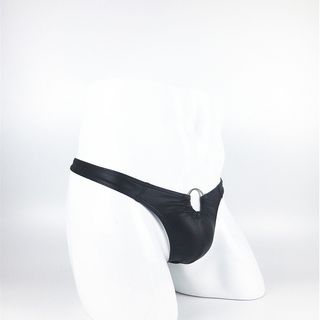 Tanga hombre estilo cuero T-string anilla metálica