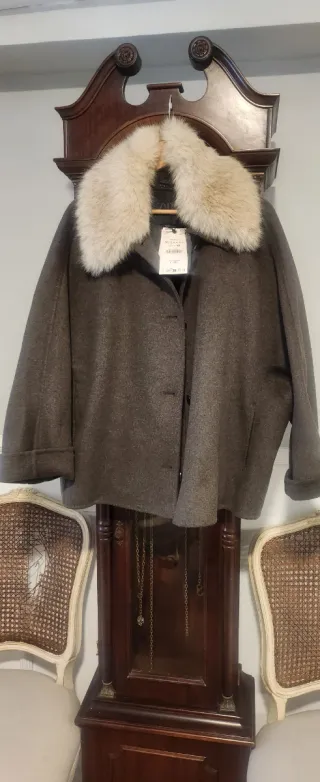 Cazadora Zara paño cuello pelo marrón