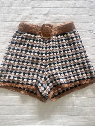 Shorts Zara Crochet Cinturón Marrón