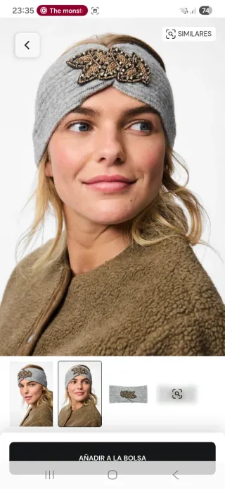 Banda para el pelo gris con adornos dorados