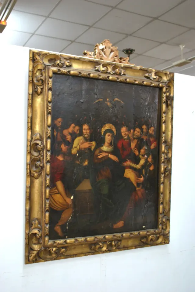 Antiguo cuadro Pentecostés óleo sobre tabla S.XVII