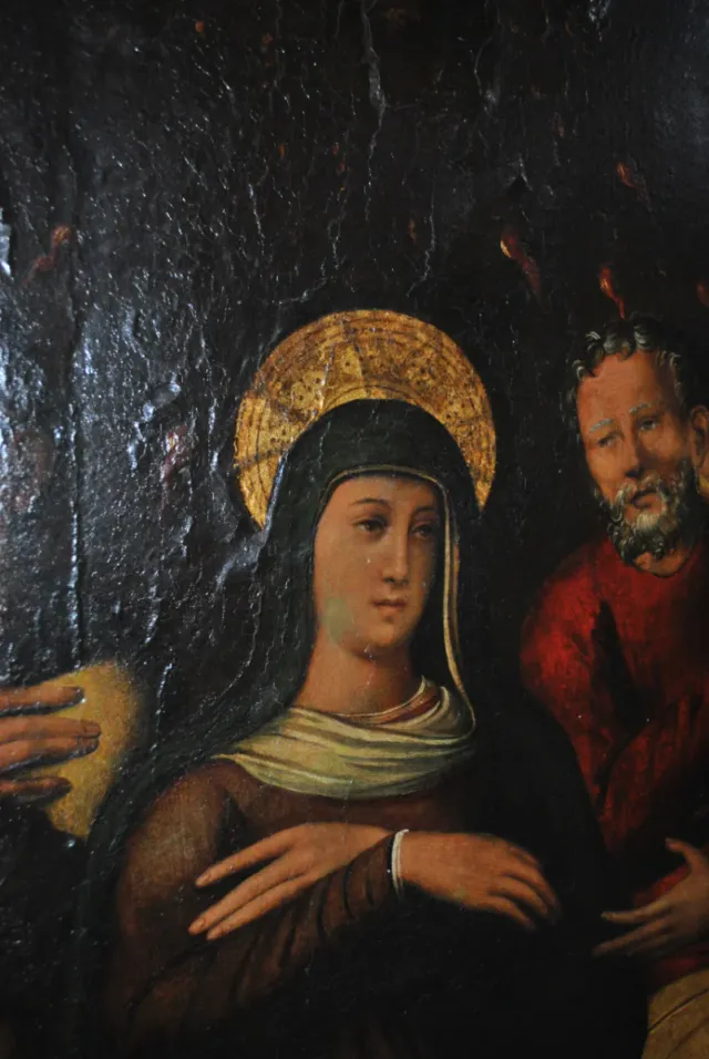 Antiguo cuadro Pentecostés óleo sobre tabla S.XVII