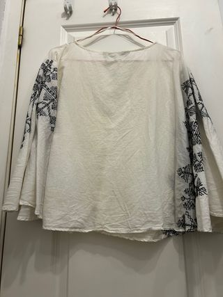 Blusa Zara Lino Bordada Blanca