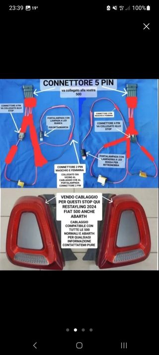 Cablaggio Stop Fari Posteriori Fiat 500 Restyling