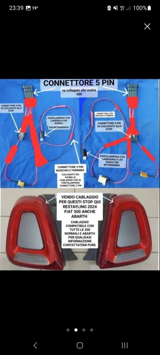 Cablaggio Stop Fari Posteriori Fiat 500 Restyling