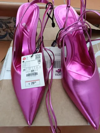 Zapatos Zara Talla 39 Rosa Metálico