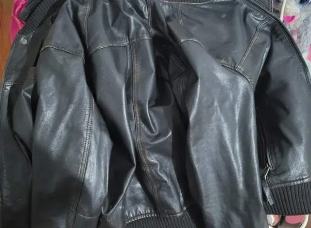 Chaqueta de cuero auténtico negra piel de cabra