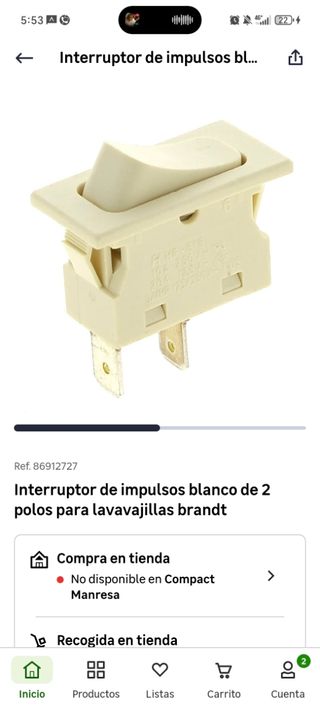Interruptor Basculante lavavajillas brandt