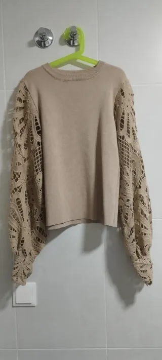 Jersey beige mangas de encaje talla única