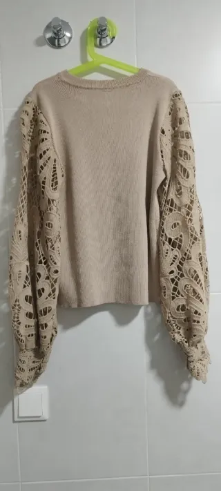 Jersey beige mangas de encaje talla única