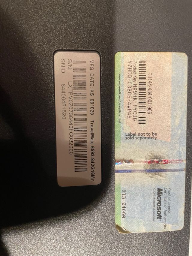 Portátil Acer TravelMate 6593 Negro.Oferta!!