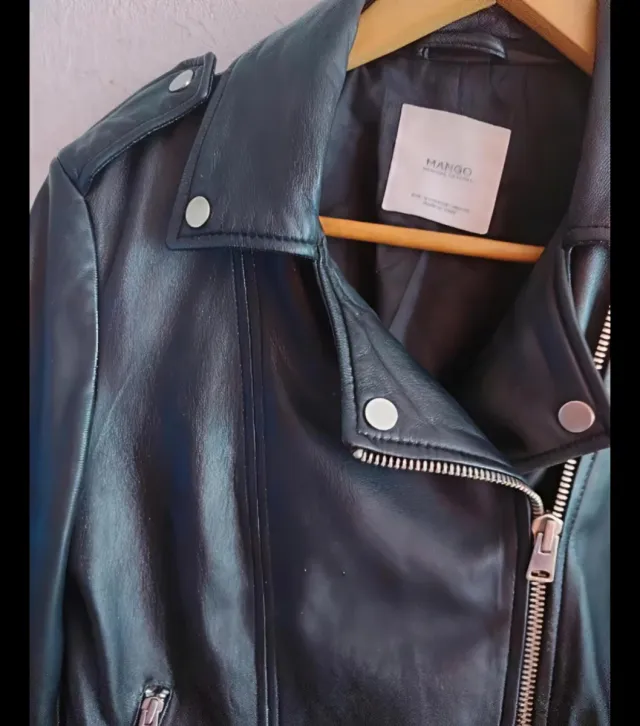 Chaqueta Biker Piel Mango Negra