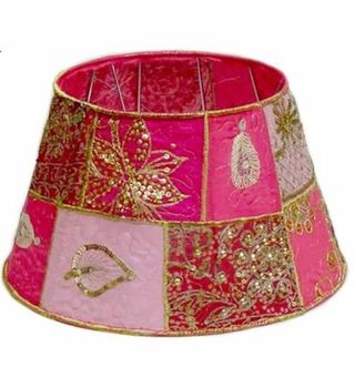 Paralume in tessuto decorato oro e rosa