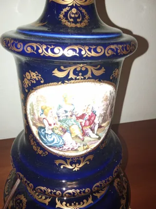 Lampada porcellana blu cobalto decorata