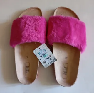 Ciabatte donna Tg 38 con pelo fucsia