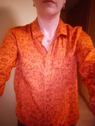 Camisa Mango Naranja Estampada