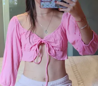 Top rosa manga larga lazo
