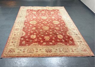Alfombra Persa Lana Tejida Mano Beige/Rojo