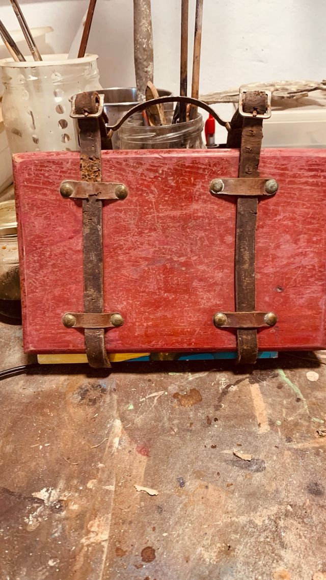 Cartella antica in legno e pelle