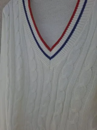 Jersey de punto con cuello V y rayas XS