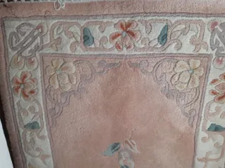 Alfombra de lana rosa y beige 1,50 x 0,75