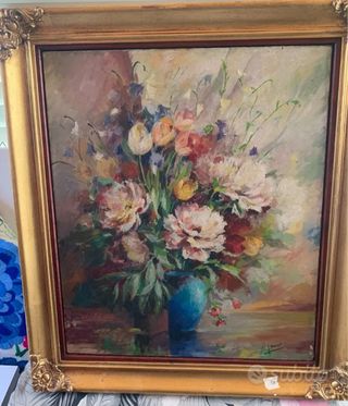 Dipinto olio su tela natura morta fiori